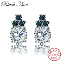 black awn vintage 2 8g 925 sterling silver fine jewelry natural black spinel round wedding stud earrings for women t131
