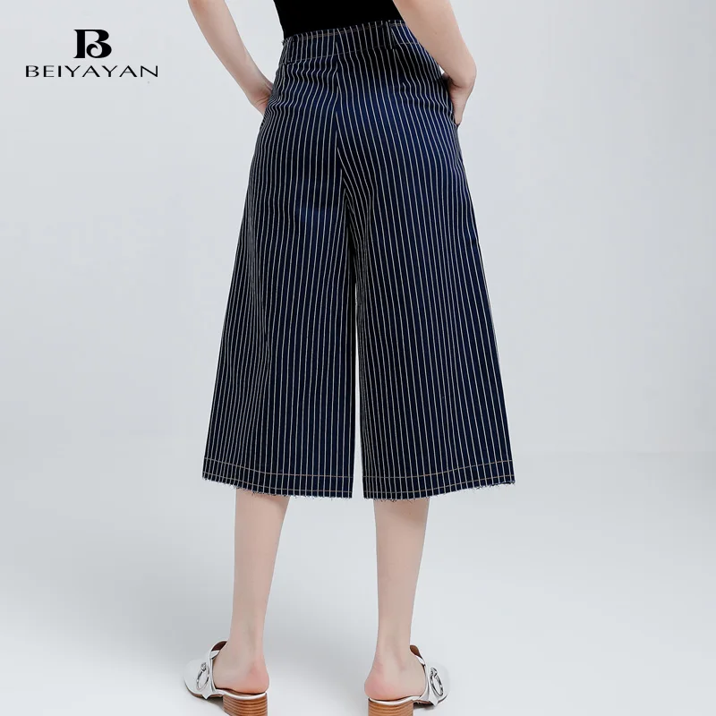 BEIYAYAN Pantalon Femme 2017 Женщин Летние Брюки С Карманами Повседневная Полосатый Капри |