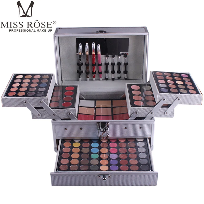 Профессиональный набор для макияжа Miss Rose 140 Цветов коробка пианино в алюминиевой