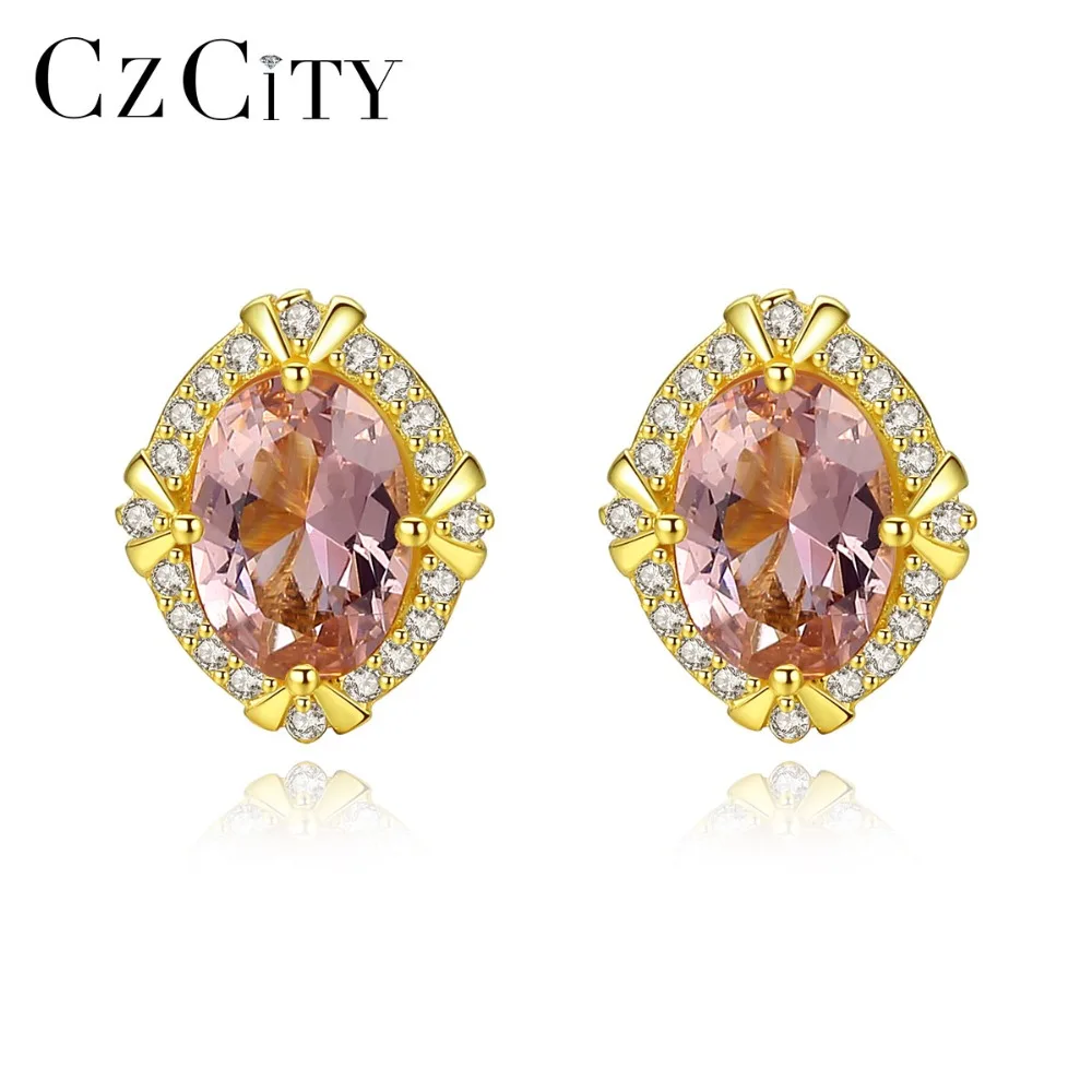 

CZCITY реальные 925 пробы серебра роскошный драгоценный камень, серьги со шпилькой, для Для женщин большой овальной вставкой из морганитом, Обру...