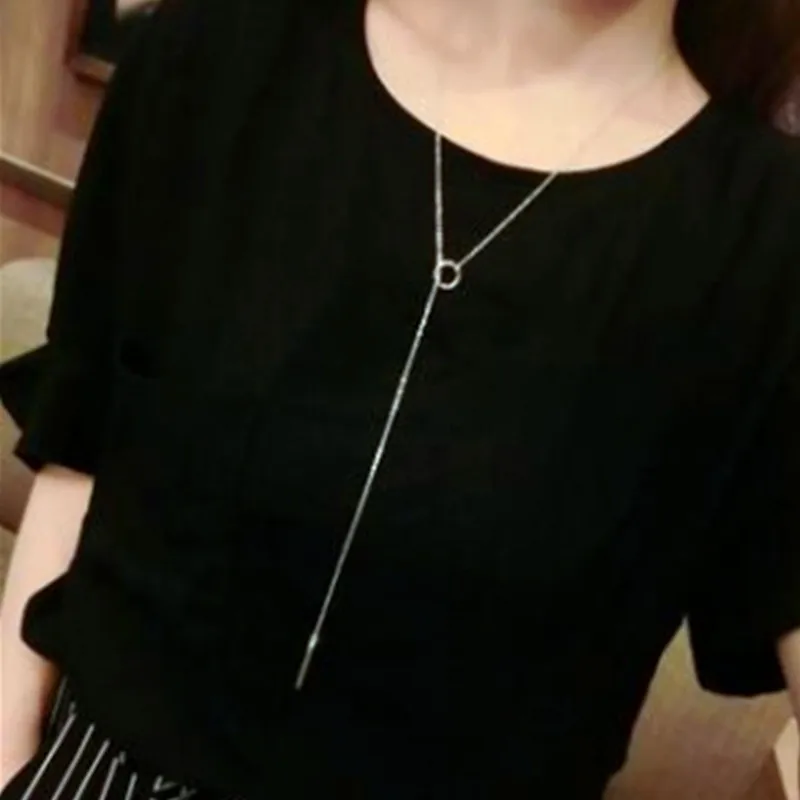 Простое серебряное длинное ожерелье Женские Ювелирные изделия аксессуары кулон