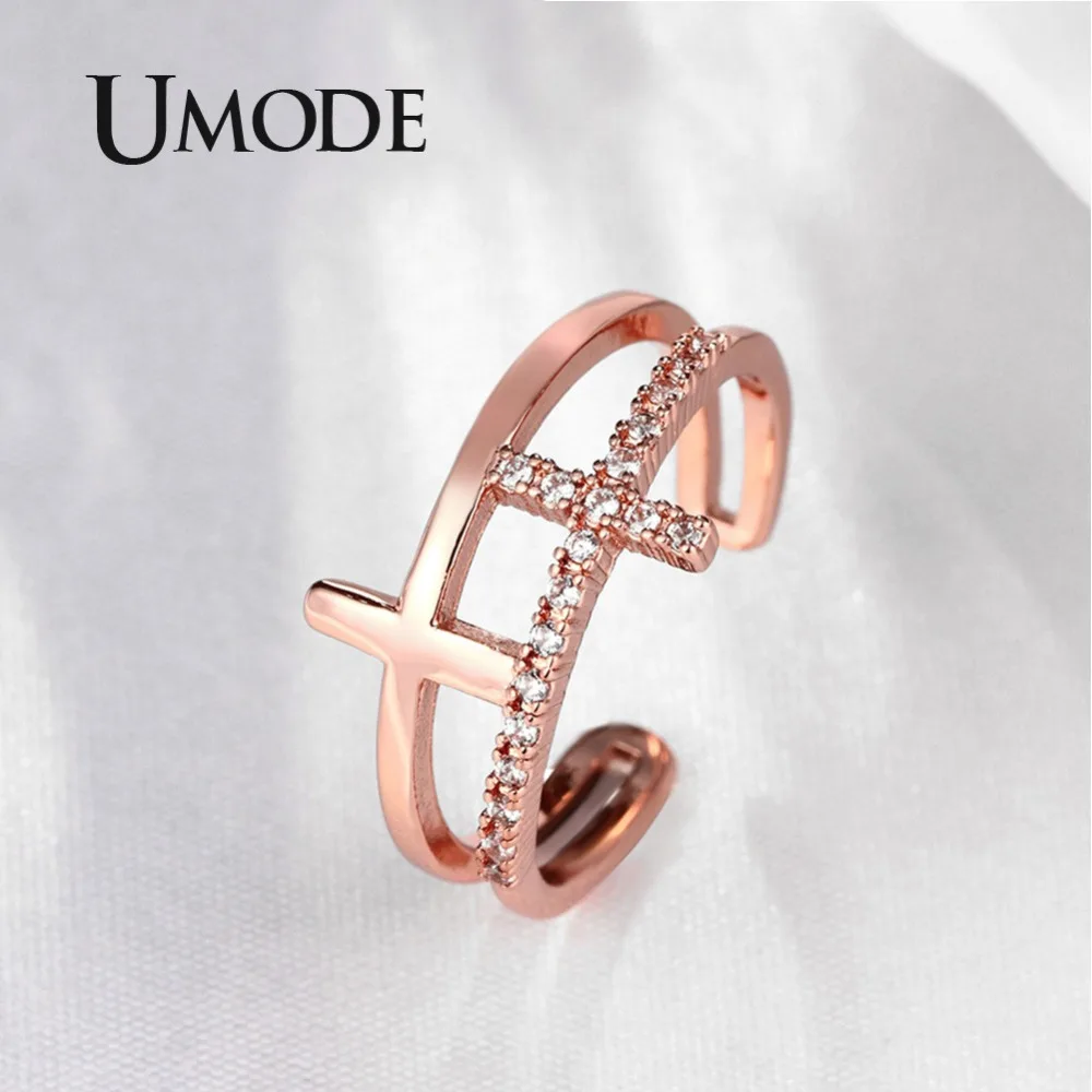 Женское Двухслойное кольцо манжета UMODE регулируемое из розового и белого золота