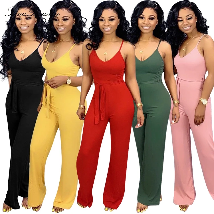 

Tina Beauty New Summer Women Runway Casual Strechy Playsuits Spaghetti Strap Rompers Womens Jumpsuit Plus Size Deep V Bodysuit