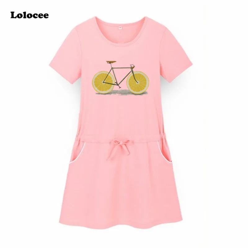 Fashion Design 3-13y Girls Dress Cotton Cute Lemon Bicycle Print Baby 2018 Summer Brand New Kids Clothing | Детская одежда и обувь