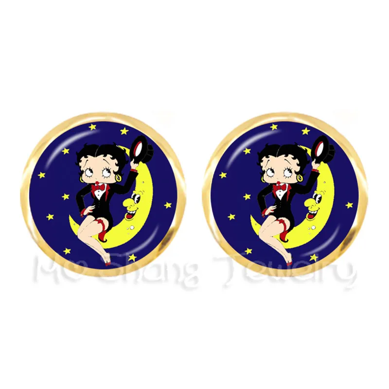 Счастливый Хэллоуин Сексуальные Betty Boop серебряные серьги веселая Рождественская фотография искусство стеклянные заклепки с закругленной головкой серьги Рождественский подарок для друзей
