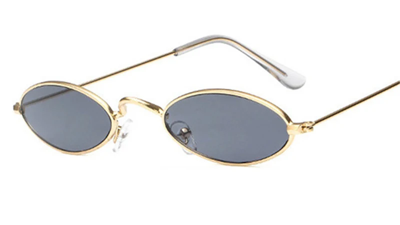 Gold Gray Модные Овальные Солнцезащитные очки для мужчин и женщин в ретро-стиле с металлической оправой, красные винтажные Крошечные Круглые узкие мужские женские маленькие желтые солнцезащитные очки UV400 - Цвет линз: Gold Gray