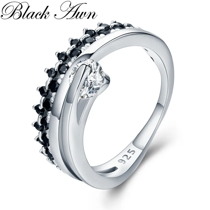 

Black Awn 2021 New Trendy 925 Sterling Silver Fine Jewelry Engagement Black Spinel Wedding Ring for Women G042