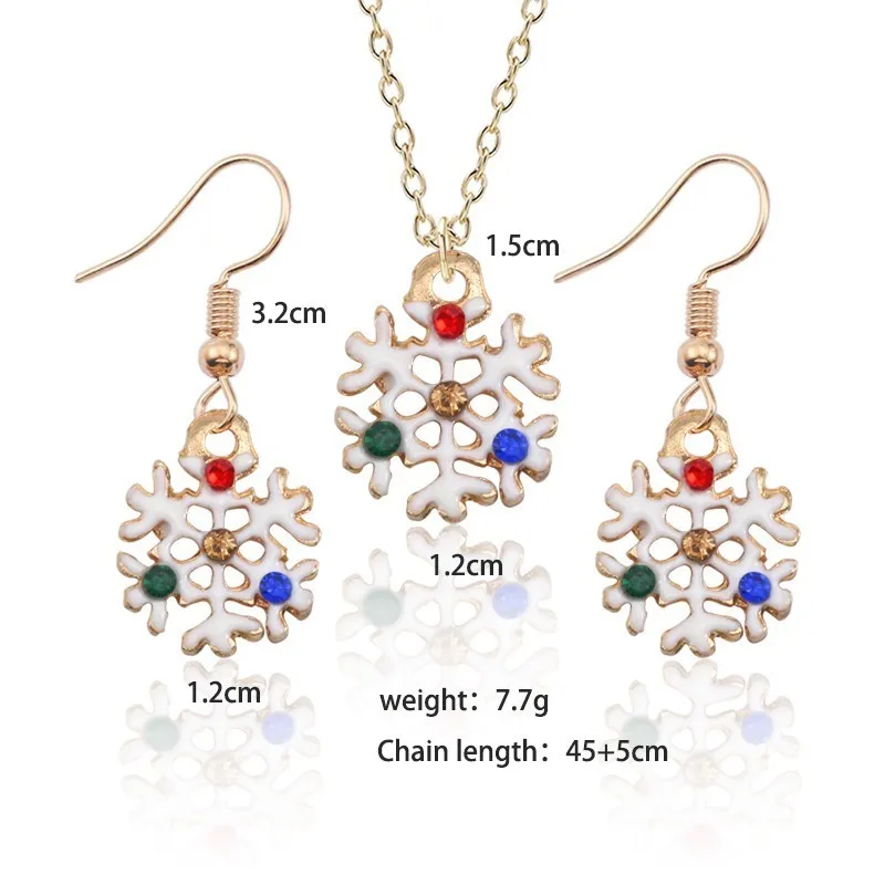 

DIY Christmas Snowflake Necklace Earring Set Colorful Rhinestone Cute Snow Flake Necklaces For Kids Gold Chain Xmas Gifts