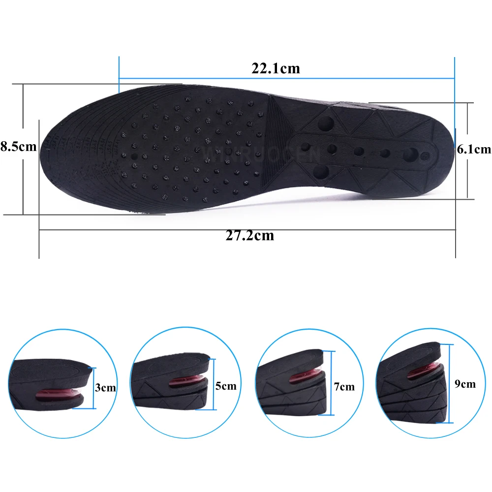 3-9cm Height Increase Insole Cushion Height Lift Adjustable Cut Shoe Heel Insert Taller Elevator Insoles for Foot Pads Unisex