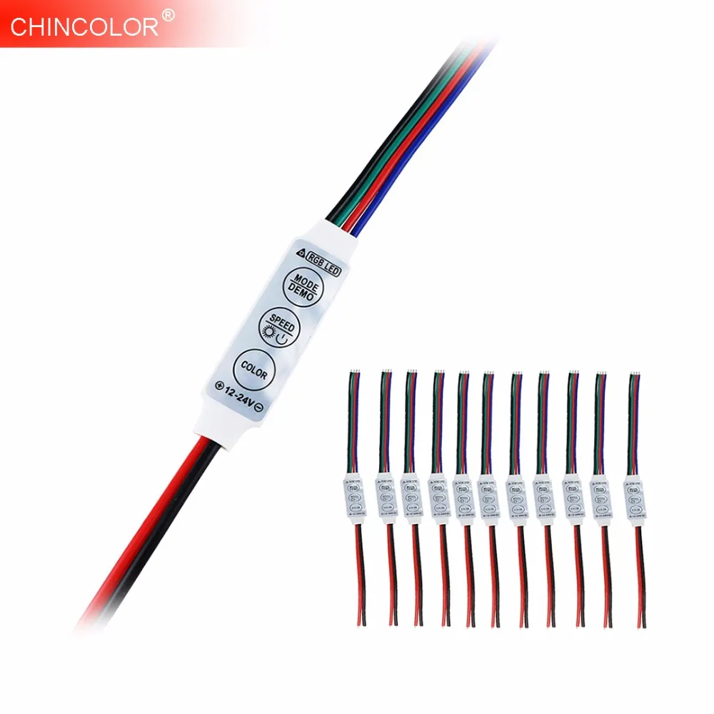 10 шт. LED RGB контроллер мини диммер + 3KEY переключатель 12В-24В 6А для 5050 3528 Светодиодная