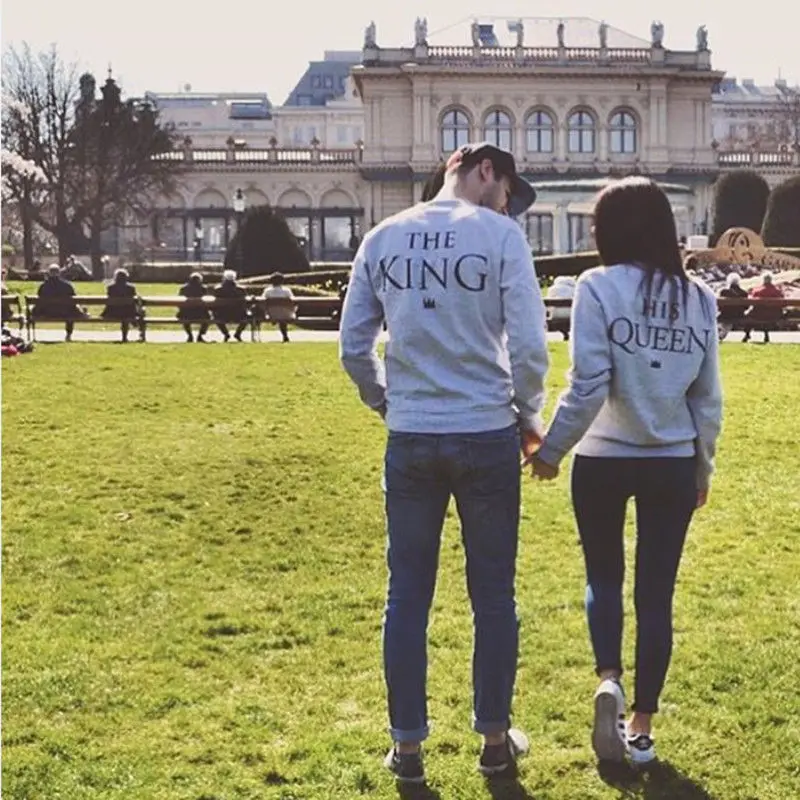 Модный женский и мужской милый пуловер с длинными рукавами надписью King &amp его Queen