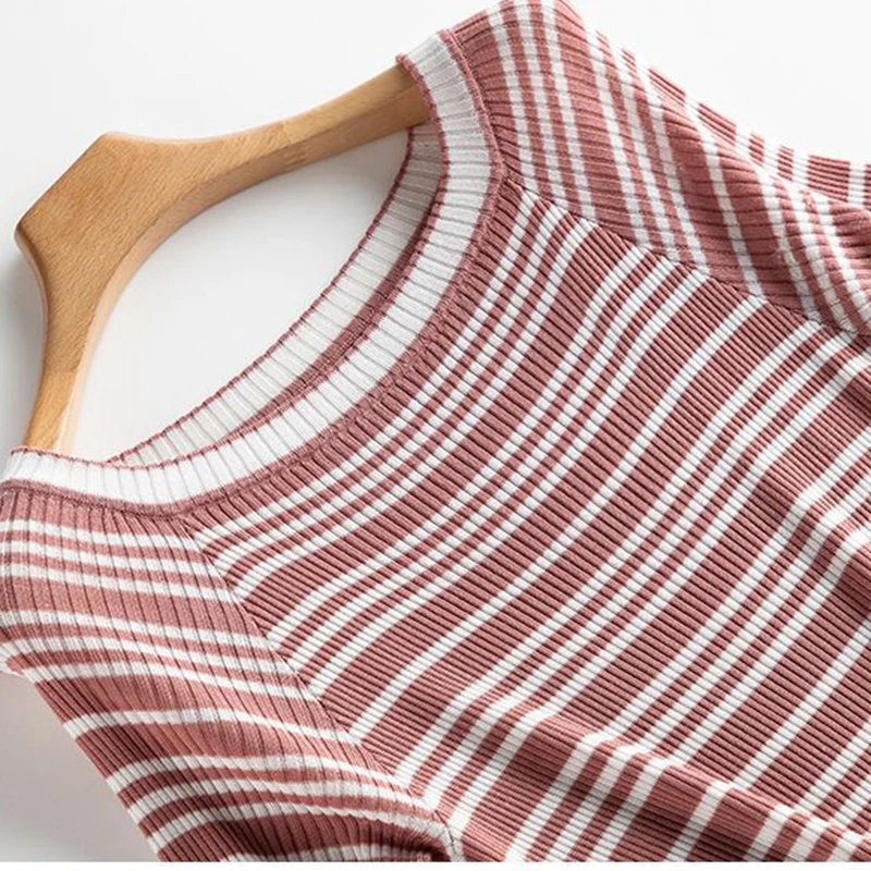 Женская футболка с короткими рукавами Тонкая шелковая в полоску лето 2019 | одежда