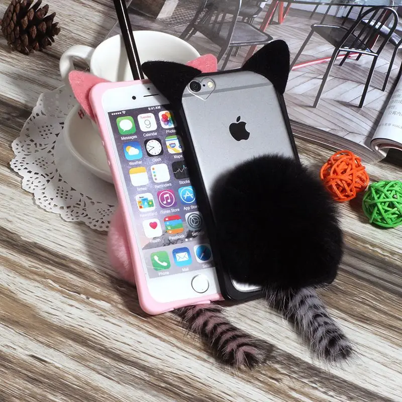 Чехол для iphone 5 5s se телефона с милыми мультяшными кошачьими ушами и помпонами