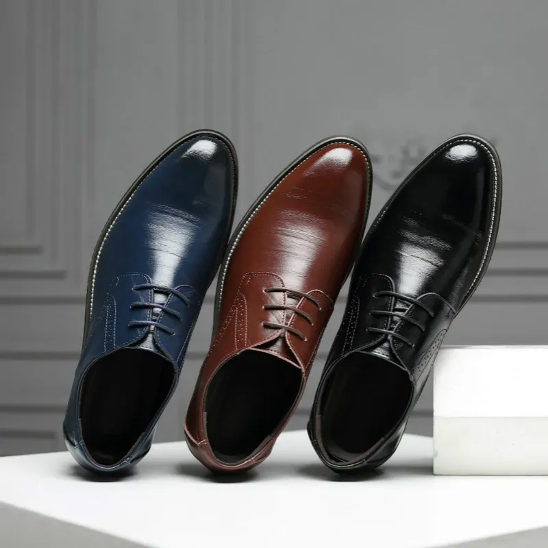 

New arrive mens patent leather shoes men dress shoes lace up Pointed toe wedding Business party 3 colors big size Luxury Oxfords
