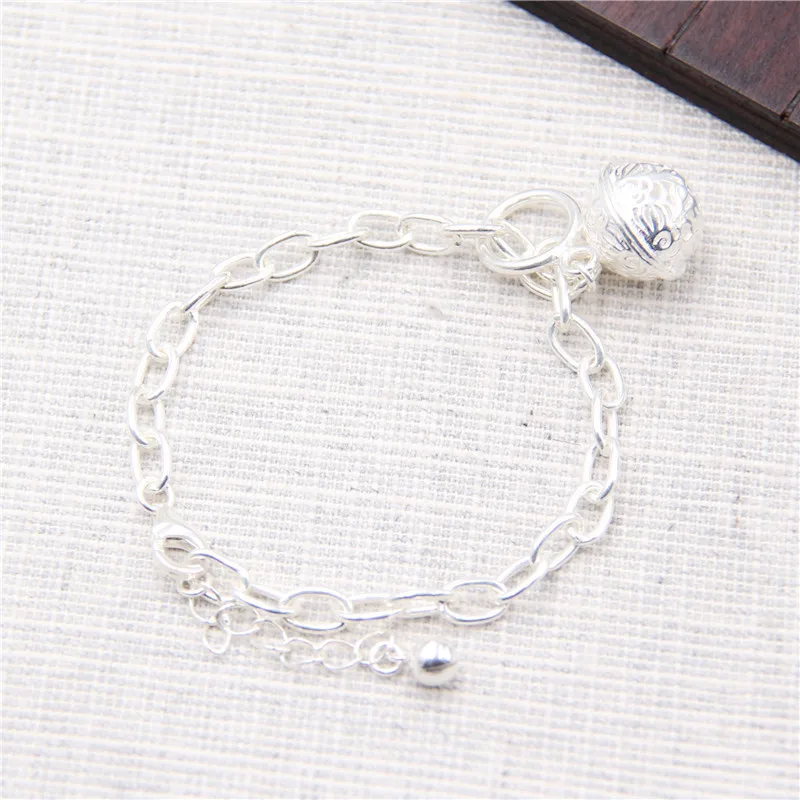 

S925 Sterling Silver Japan And South Korea Fashion Palace Bell Bracelet Plain Silver Female Bracelet