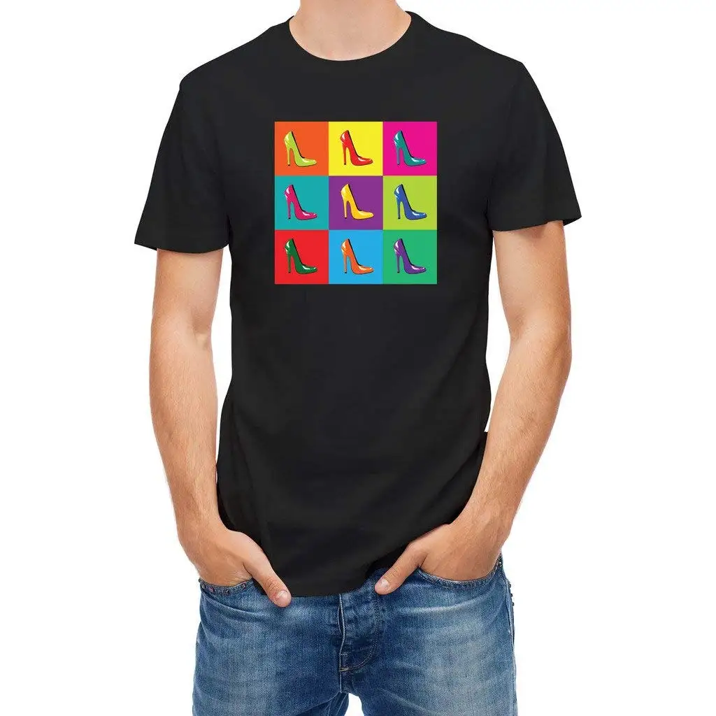 

T shirt high-heel shoes on colourful tiled backgrou Black Print T-Shirt Summer Style Top Tee Game Shirt top tee