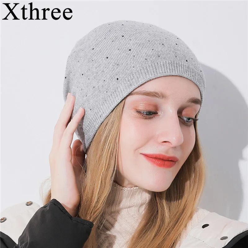 Xthree, зимняя женская шапка, Вязанные шерстяные шапочки, женская мода, skullies, повседневные уличные Лыжные шапки, толстые теплые шапки для женщин