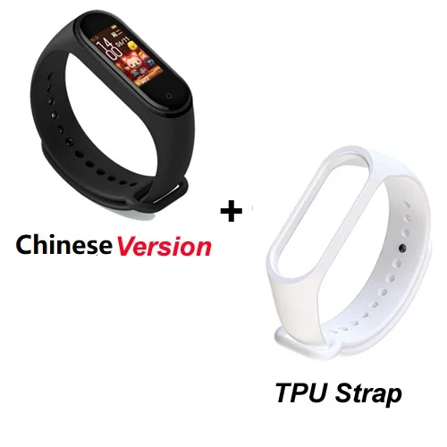add white strap Xiaomi Mi 4 смарт-браслет цветной экран пульсометр фитнес черный смарт-браслет музыка Bluetooth 5,0 водонепроницаемый браслет - Цвет: add white strap