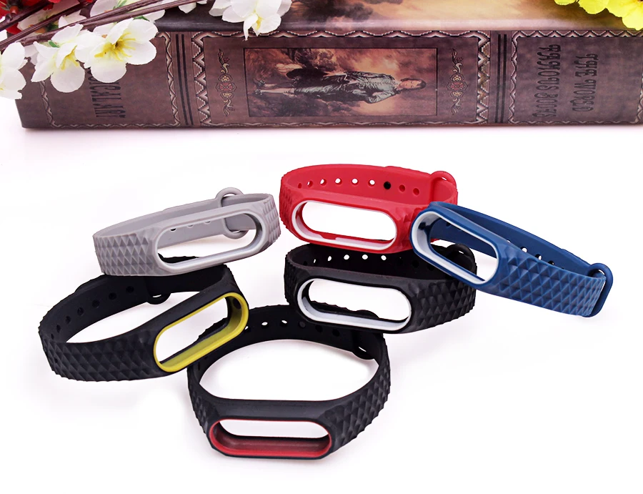 BOORUI mi band 2 ремешок Pulseira силиконовый mi band 2 аксессуары Алмазный ремешок на запястье анти-потеря двойной цвет сменный ремешок для часов