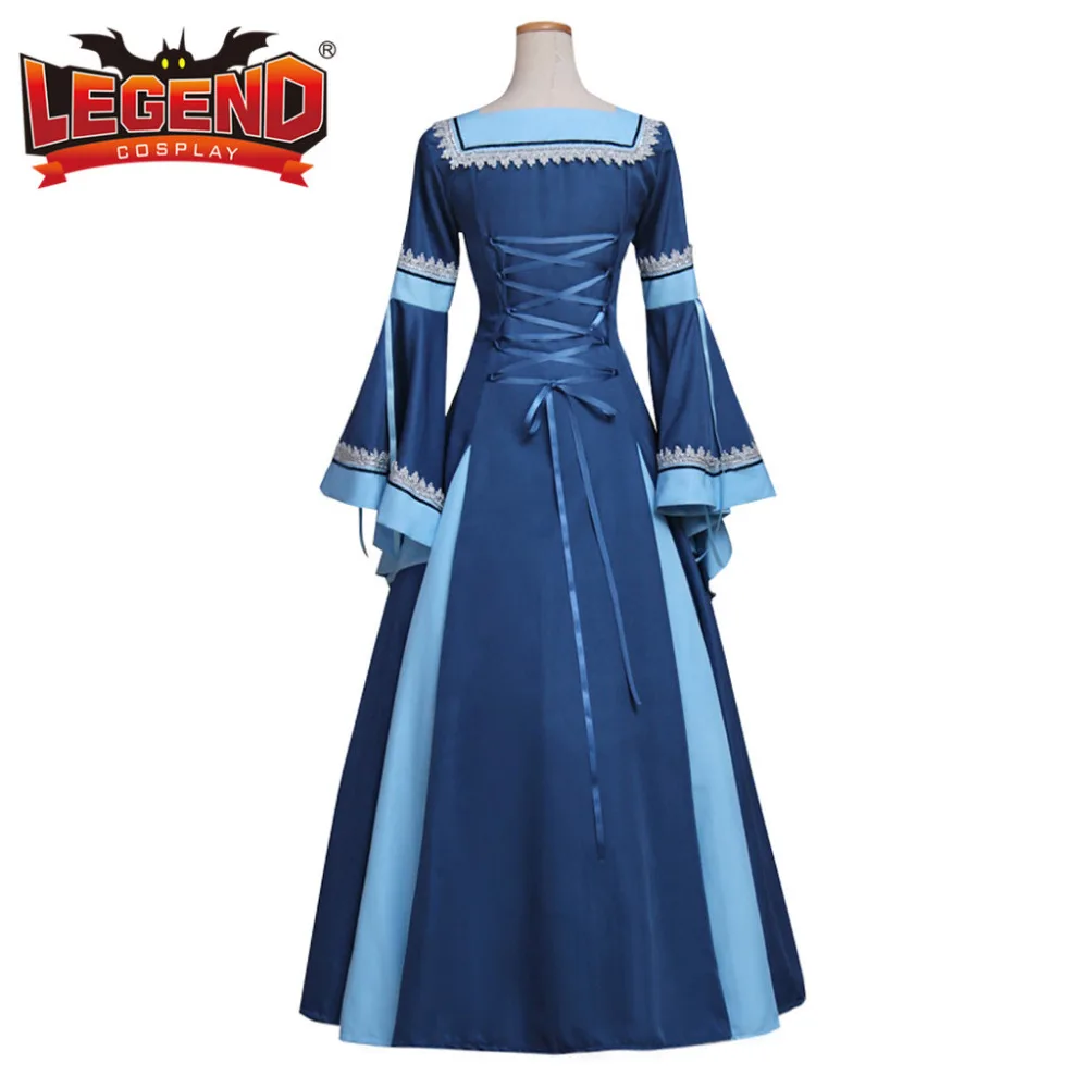 Синий Средневековый Ренессанс готическое викторианское платье бальное для