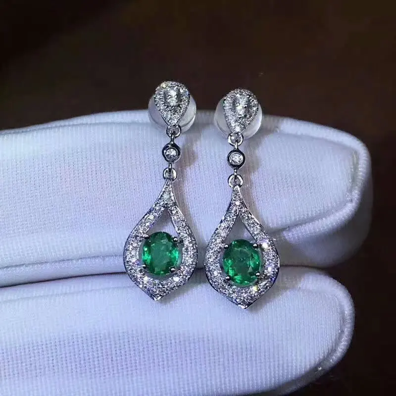 

SHILOVEM 925 sterling silver Natural Emerald stud earrings classic fine Jewelry women wedding gift wholesale jce03049821agml