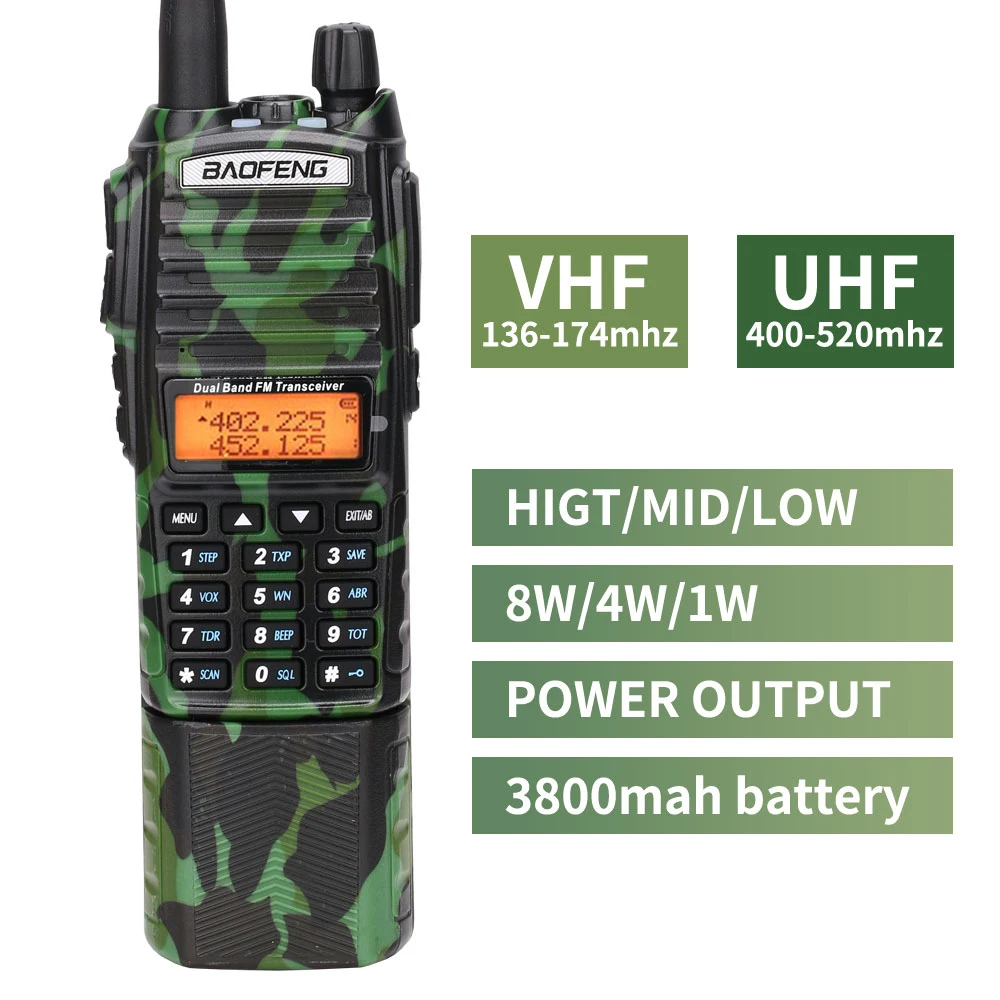 Рация Baofeng 8 вт 3800 мач с разъемом постоянного тока два диапазона 136 174 и 400 520 мгц