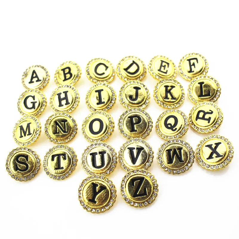 New 52pcs/lot gold crystal A-Z alphabet letters Snap Buttons Button Charms Jewelry Ginger Snaps fit 18mm snap | Украшения и