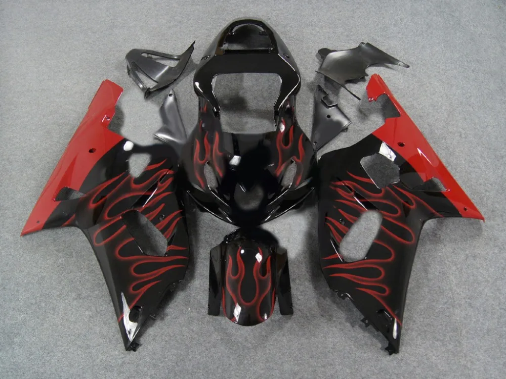 ABS обтекатель комплект для SUZUKI GSXR600 750 K1 01 02 03 GSXR 600 2001 2002 2003 Красный Пламя Черный