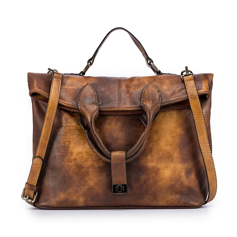 

EUMOAN 2018 new Original women's first layer of leather shoulder diagonal handbag wipe the bulk of the retro large bag