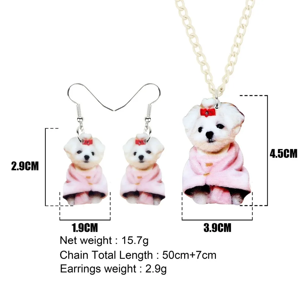 Bonsny Acrylic Jewelry Sets Cute West Highland White Terrier Necklace Earrings Fashion Pendant For Women Girls Gift Accessories | Украшения