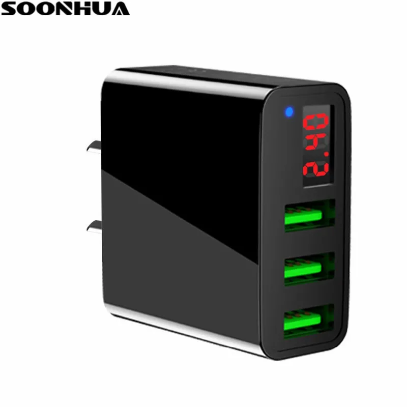 Портативное настенное зарядное устройство для телефона с 3 usb-портами, светодиодный адаптер с разъемом EU/US, умная Быстрая зарядка для iPhone, iPad, samsung, Xiaomi