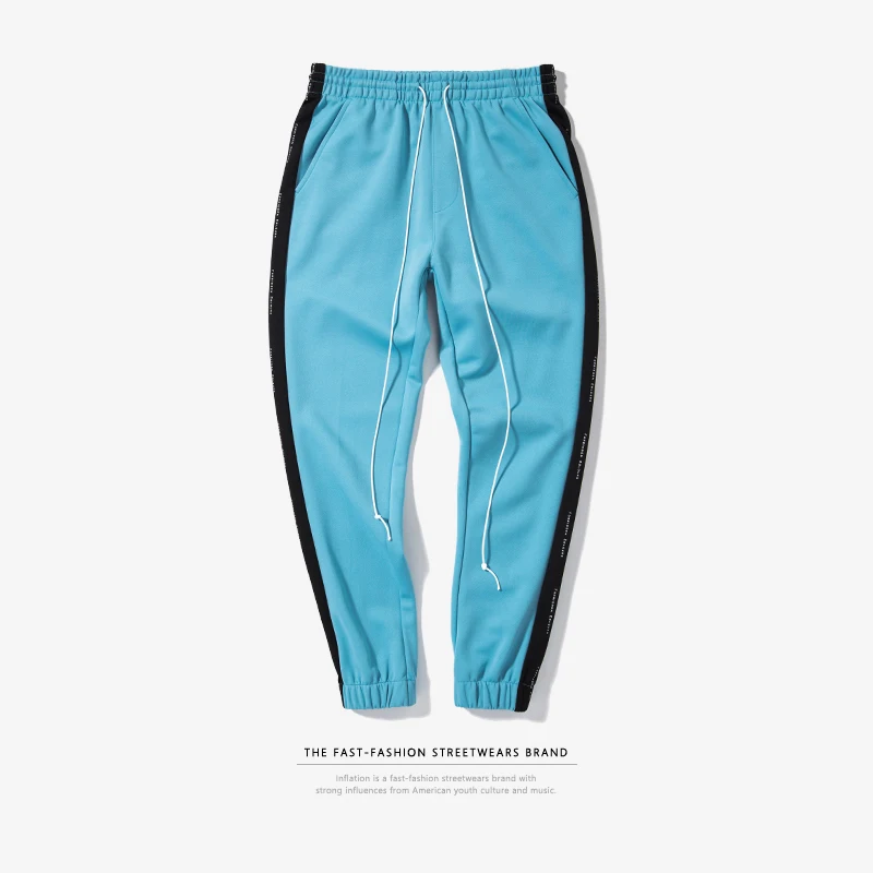 blue-black Инфляция брюки мужские мужская одежда мужские тренировочные брюки джоггеры с полосками сбоку с буквенным принтом контрастные цвета Jogger эластичная талия мужские тренировочные брюки 357W17 - Цвет: blue-black
