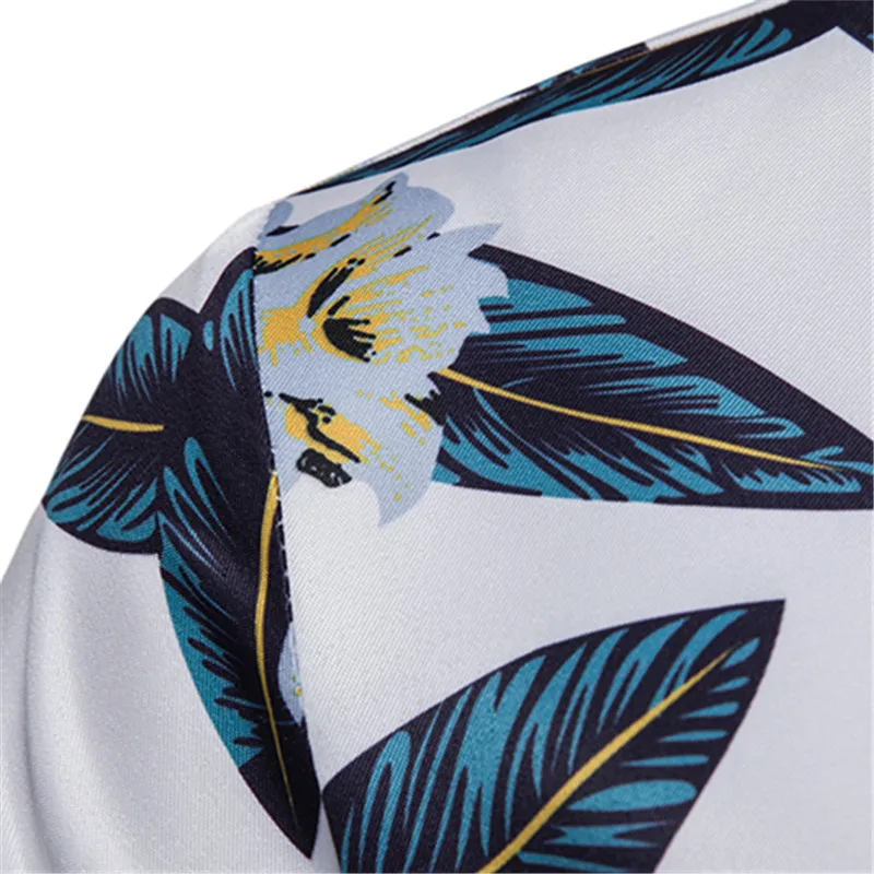 Covrlge Men's Summer Polyester 3D Floral Print Shirt Turn-down Collar Short-sleeved Single Breasted Shirts Beach Shirts MCS092