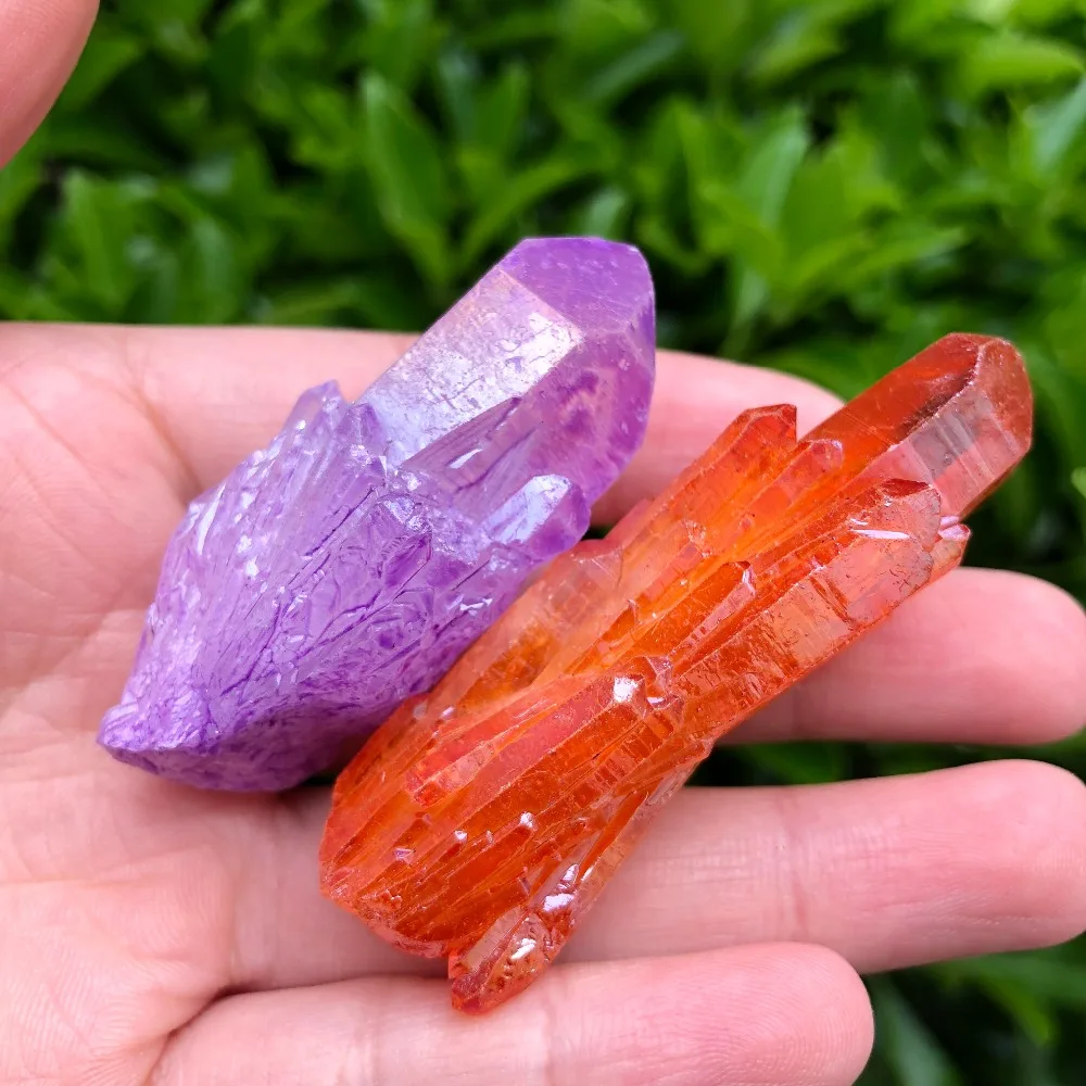 2 шт. красивый аура Кристалл кластер Ангел Аура титановый Кварцевый Потрясающие