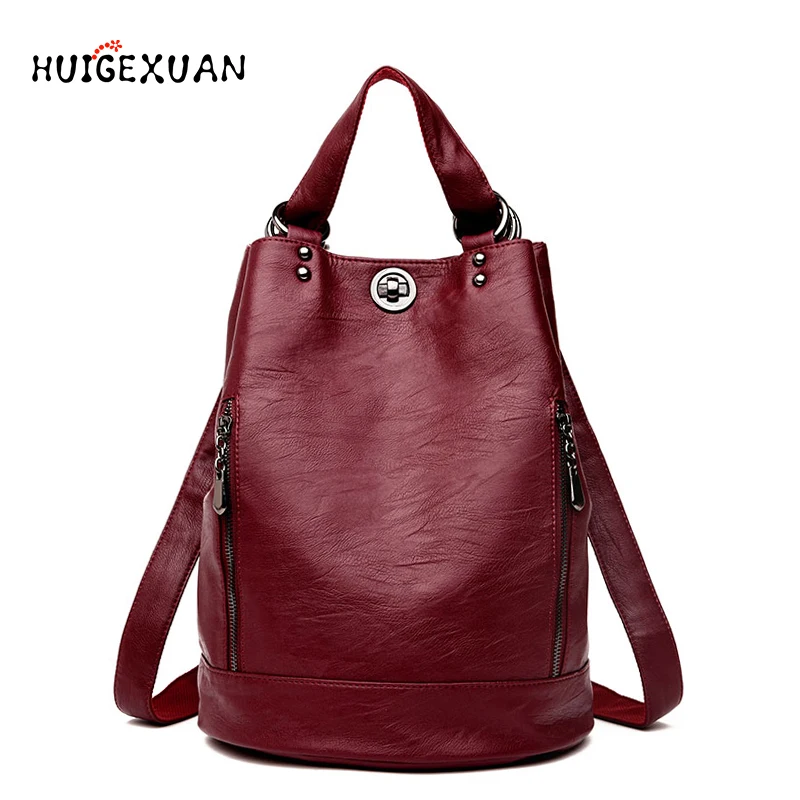 Fashion Women Backpacks Big Capacity PU Leather Backpack Multifunction Teenagers Female Shoulder Bags Sac A Dos Travel Back Pack | Багаж и