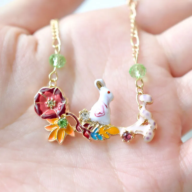 Эмалированная глазурь прекрасный кролик венок цветы ветка серьги в форме