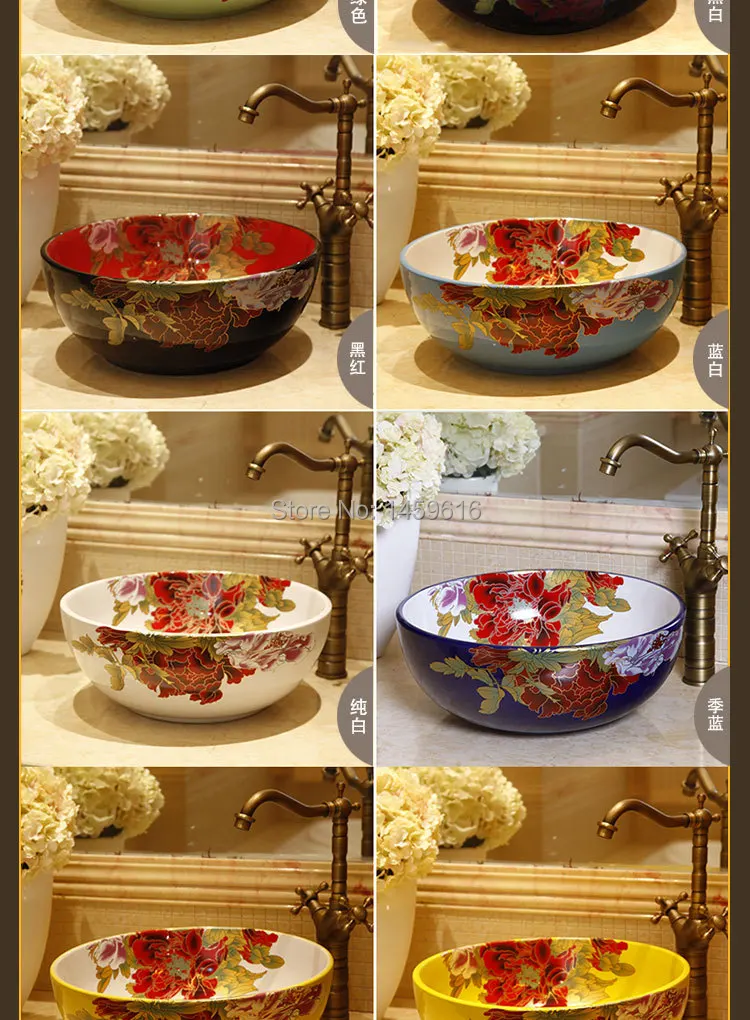

Round Bathroom Lavabo Ceramic Counter Top Wash Basin Cloakroom Hand Painted Vessel Sink bowl 5012
