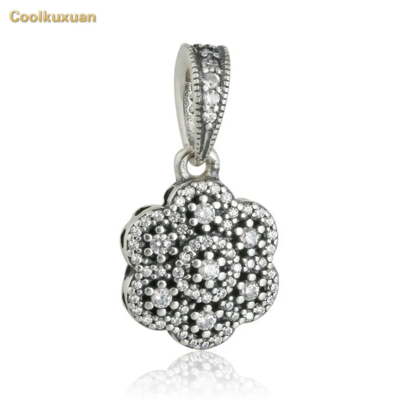 Зимние сверкающие CZ Micro Pave ожерелье с подвеской в виде цветка бусины