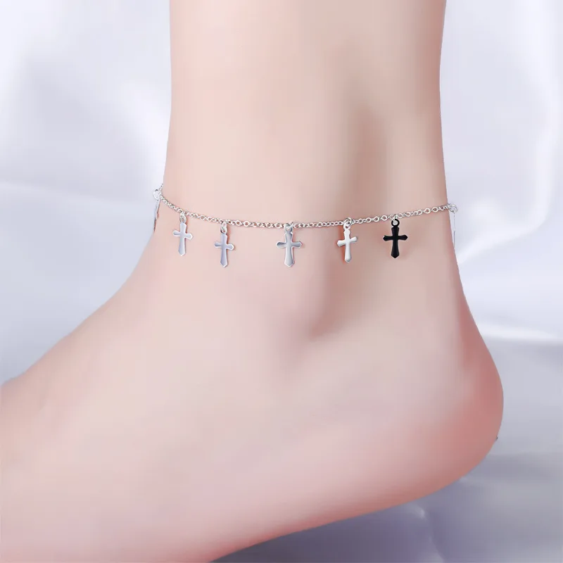 

Hot Sale Promotion 2017 New Fashion Cross Design 925 Sterling Silver Anklets for Women Jewelry Christmas Gift Drop Shipping