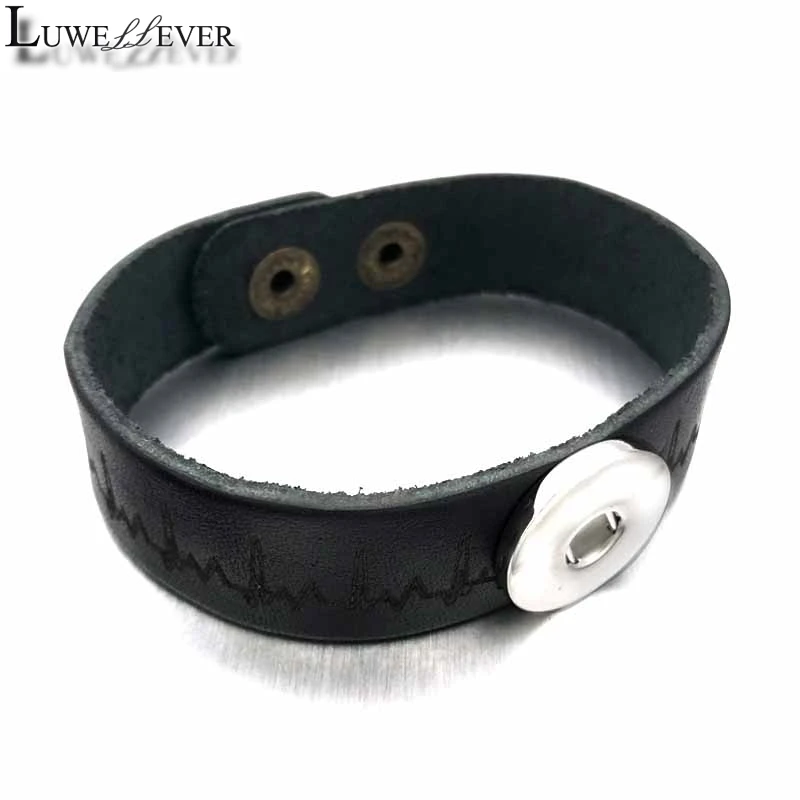 

ECG Ginger 310 Really Genuine Leather Retro Fashion Bracelet Bangle Fit 18mm Snap Button Charm Jewelry For Women Teenagers Gift