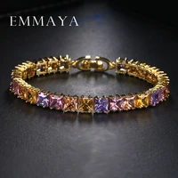 emmaya aaa elegant square multicolor cz tennis bracelets for woman champgne gold color princess cut cz wedding jewelry