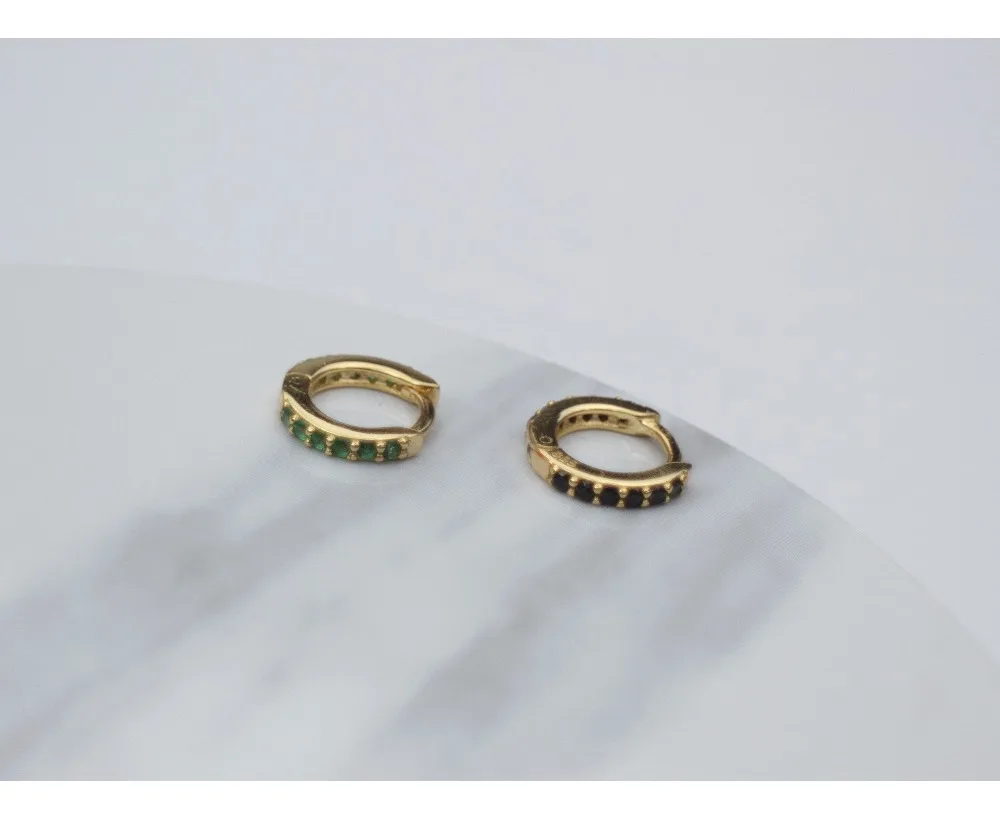 925 sterling silver earring fashion personality zircon black green ear ring ear bone buckle wild simple trend female ear jewelry