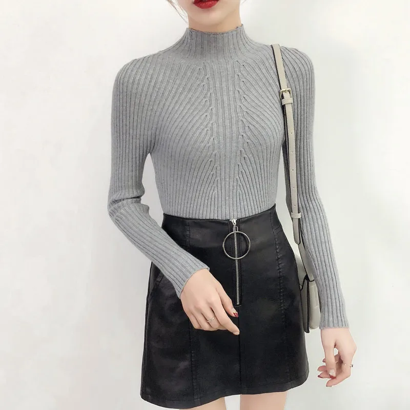 Autumn Winter Sweater Women Turtleneck Pullover Big size Slim Long sleeve Black Tops Knitwear Korean White Female Sweaters | Женская