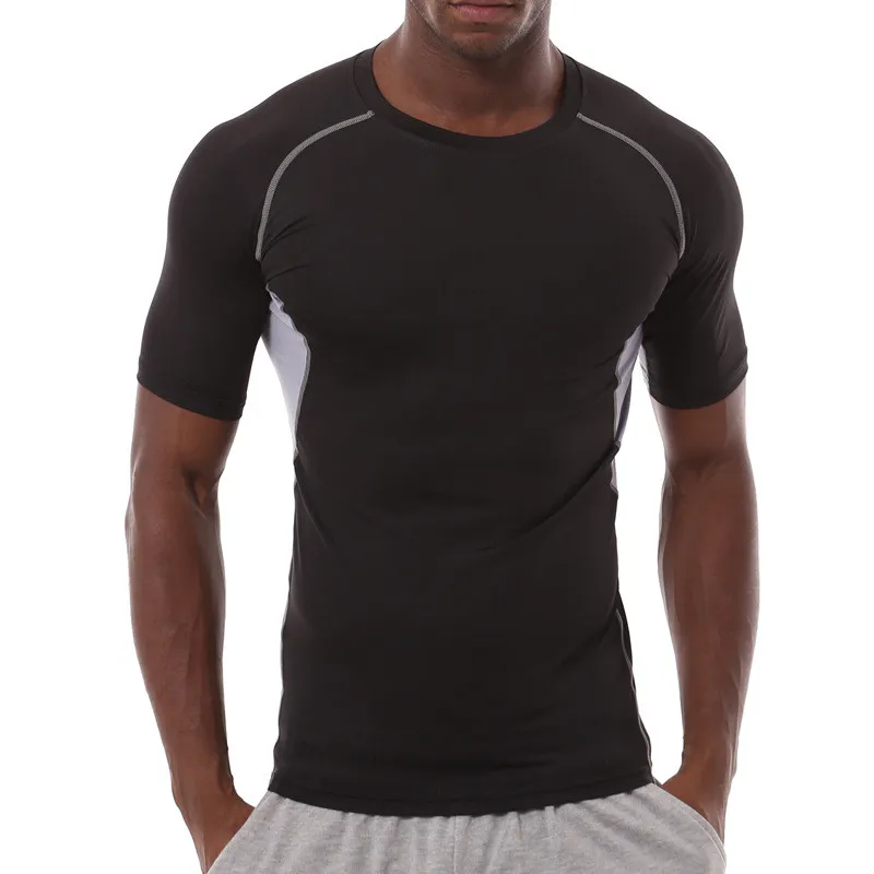 Black Gray Спортивные футболки для спорта на открытом воздухе, быстросохнущие футболки, компрессионные мужские колготки для бега, спортивные топы - Цвет: Black Gray