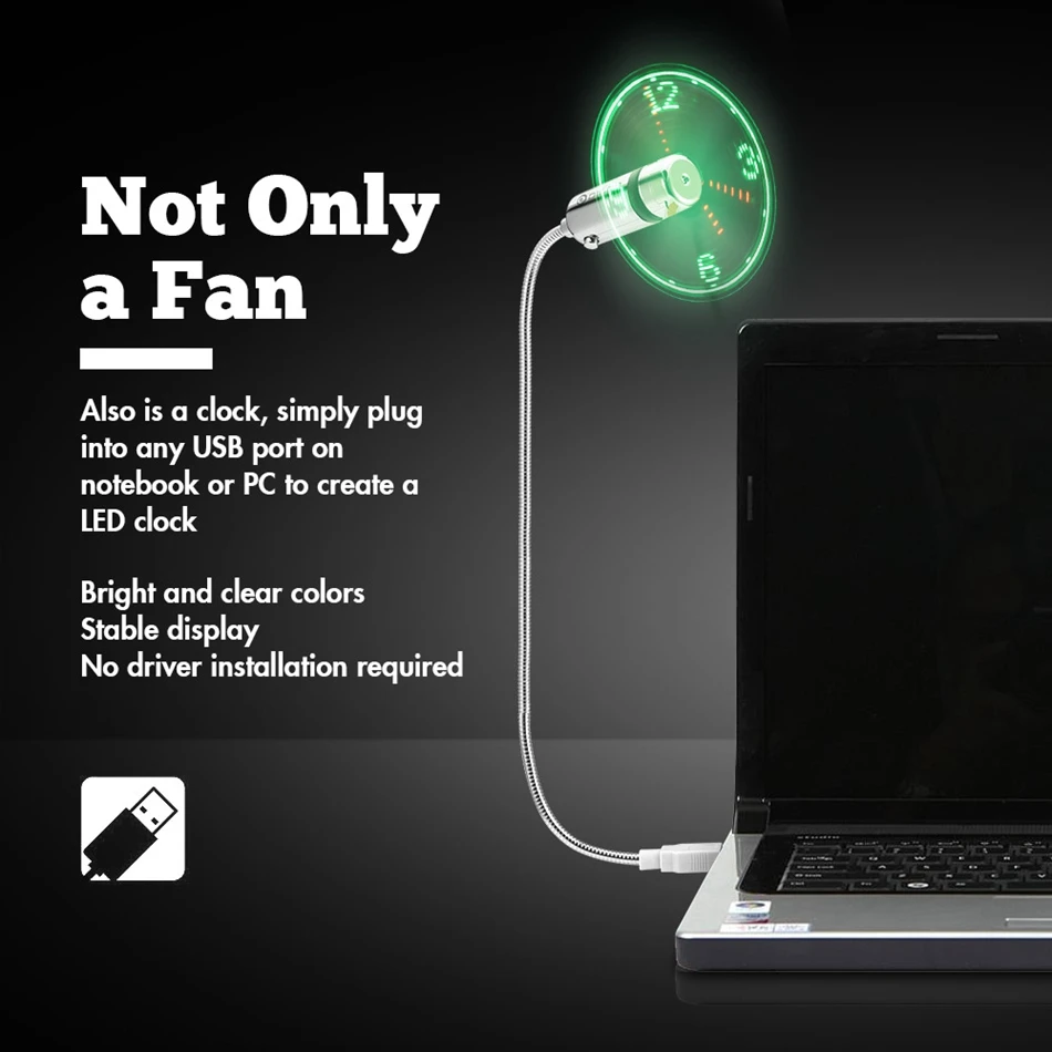 Digoo DIY RGB LED Programmable USB Fan &amp Real Time Cooling Flashing Clock Colorful Display With Flexible Gooseneck Summer | Электроника