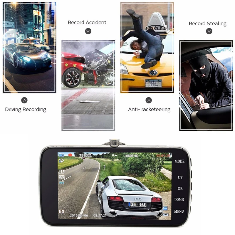 4.0 &quotIPS Автомобильный видеорегистратор Камера FHD 1080 P двумя объективами