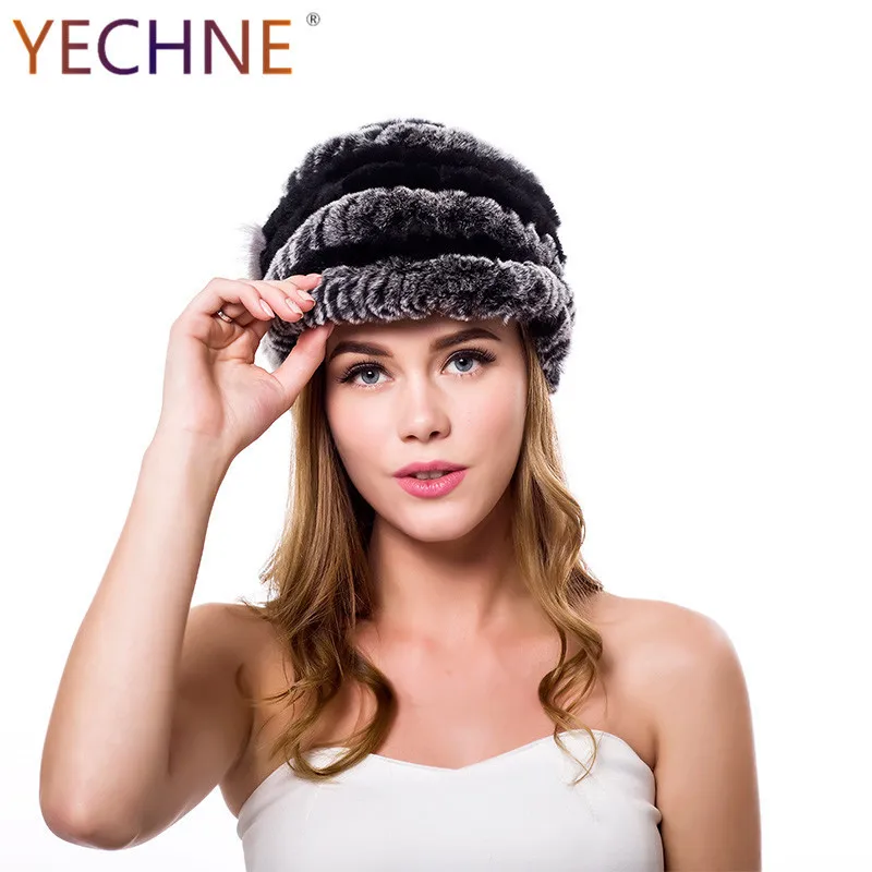 Женская зимняя трикотажная шапка YECHNE в естественную полоску|Женские Skullies и