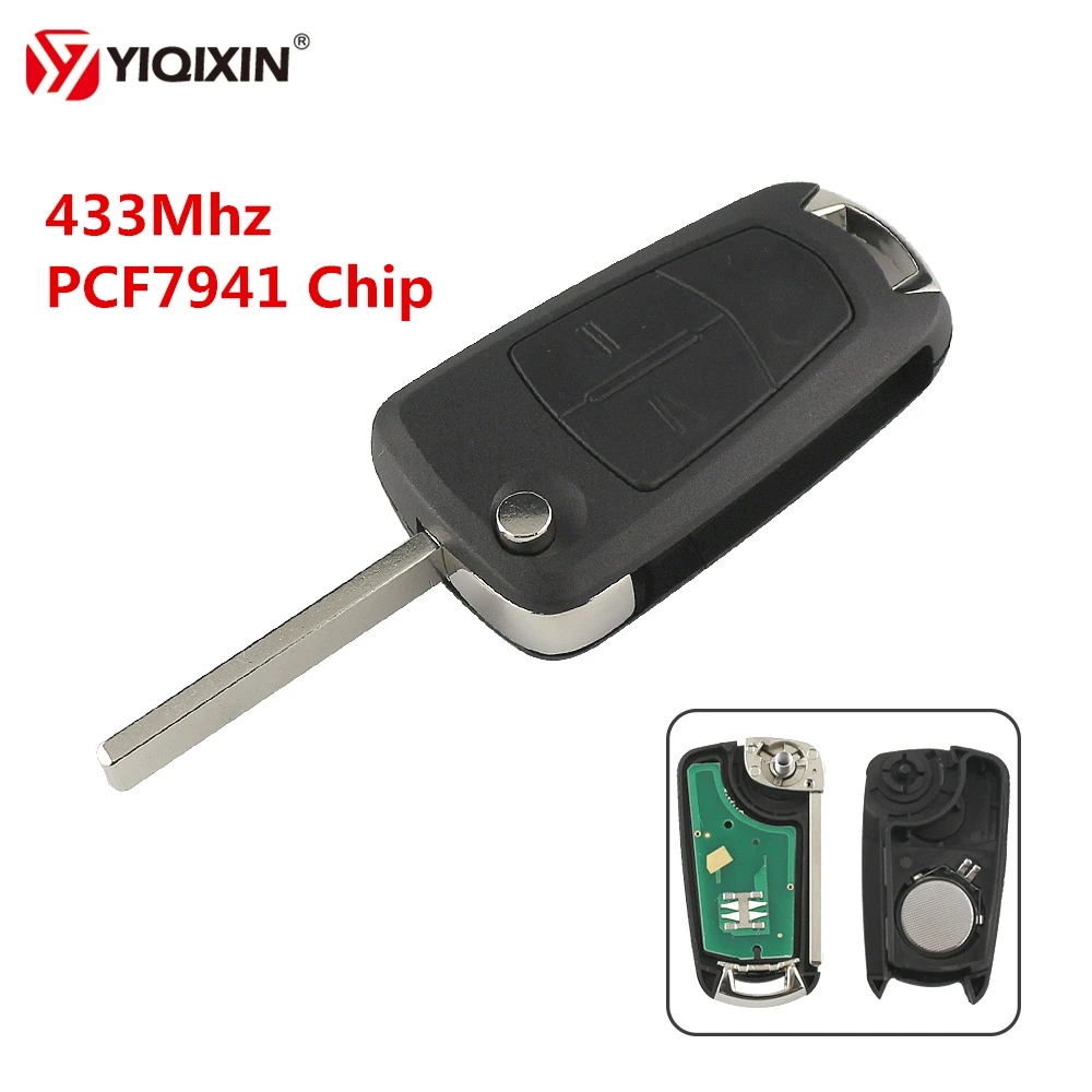 

YIQIXIN 2 Button Folding Remote Car Key 433Mhz Transponder Chip PCF7941 For Vauxhall Opel Vectra Corsa Astra Signum HU100 Blade