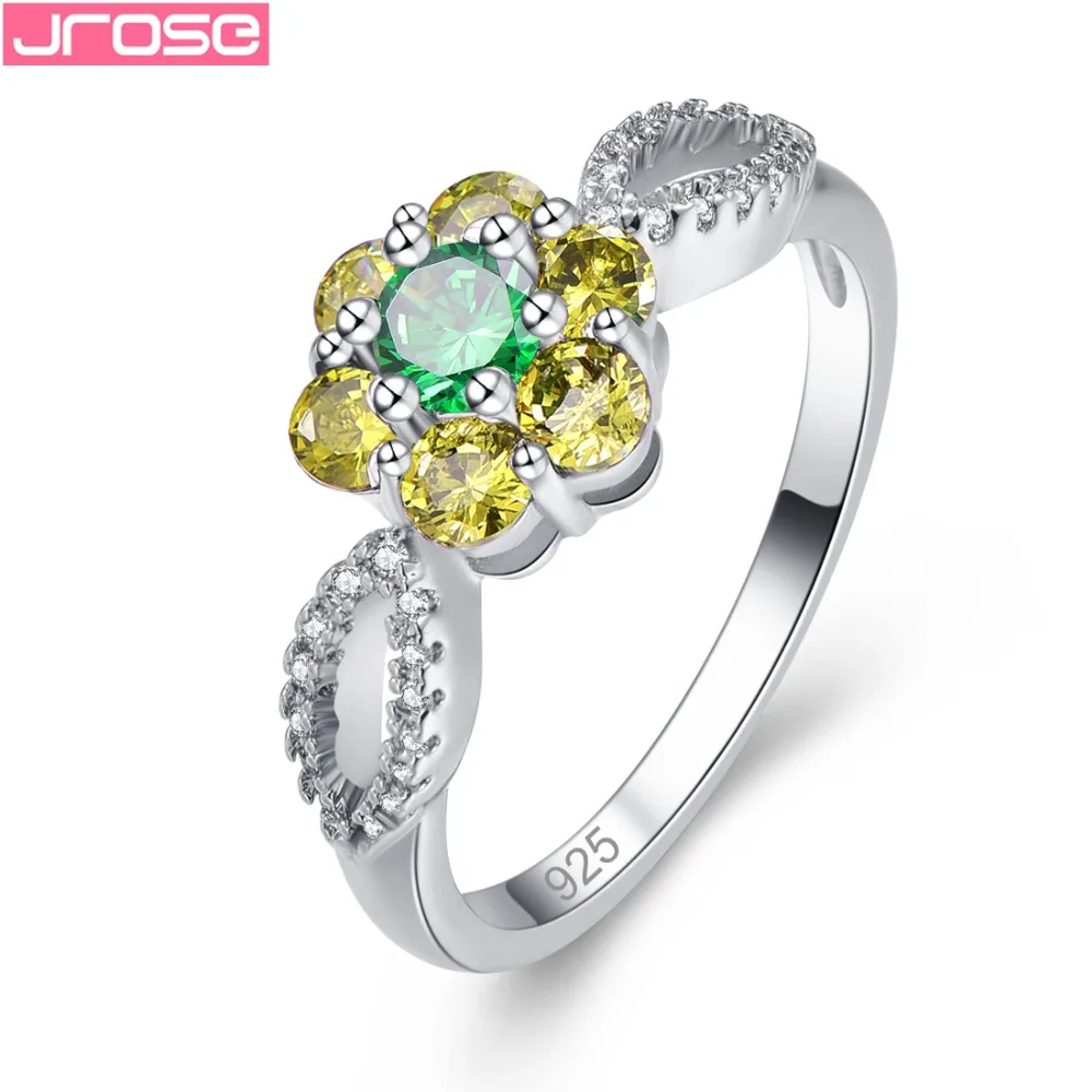 

JROSE Wholesale Round Cut Rainbow Purple Green White Cubic Zirconia Fashion Jewelry Silver Ring Size6 7 8 9 Free Shipping Gifts