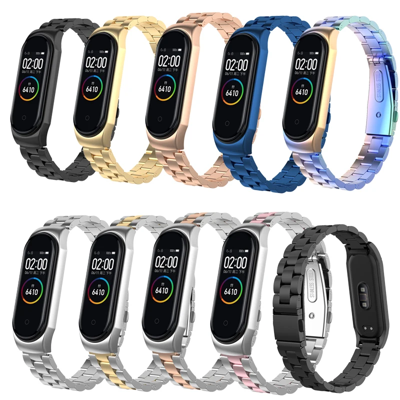 

Ремешок из нержавеющей стали для Xiaomi mi Band miband 4 3, цветной сменный Браслет с корпусом